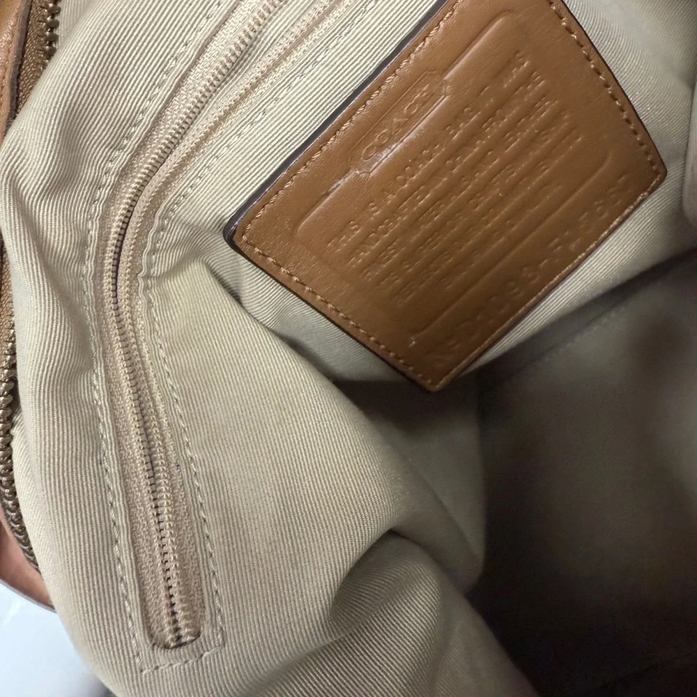 Coach Tan and Brown Signature Monogram Vintage Shoulder Bag